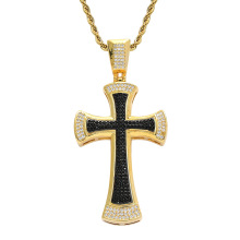 personalisierte benutzerdefinierte Diamantschmuck Halskette Einkäufer, Männer Frauen Kupfer vergoldet Amulett Jesus Kreuz Halskette Anhänger